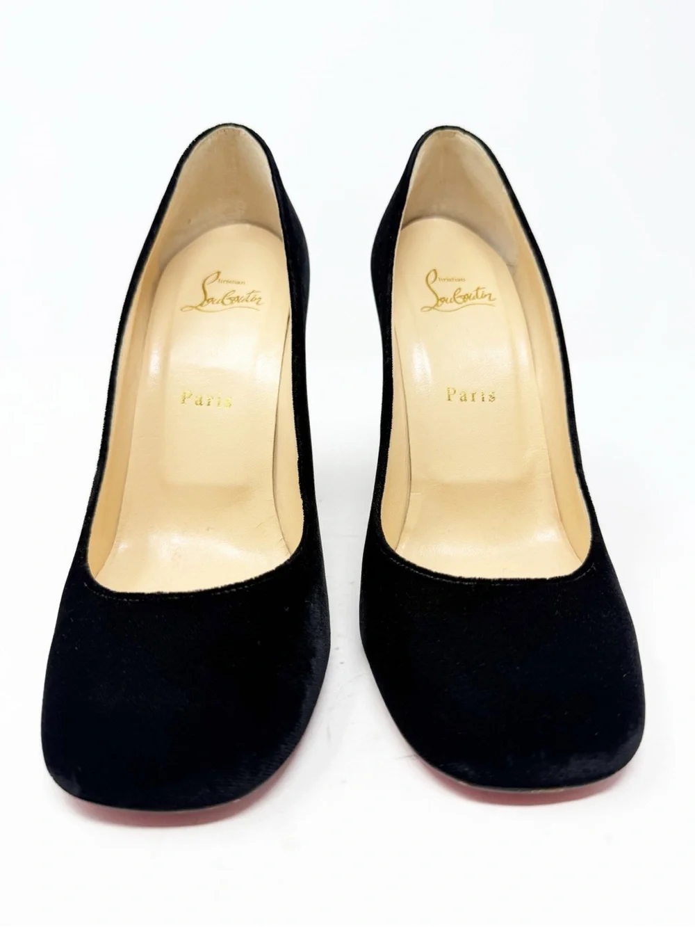 Christian Louboutin Cadrilla Corazon Velvet Block Heel Pumps Womens Size EU 39